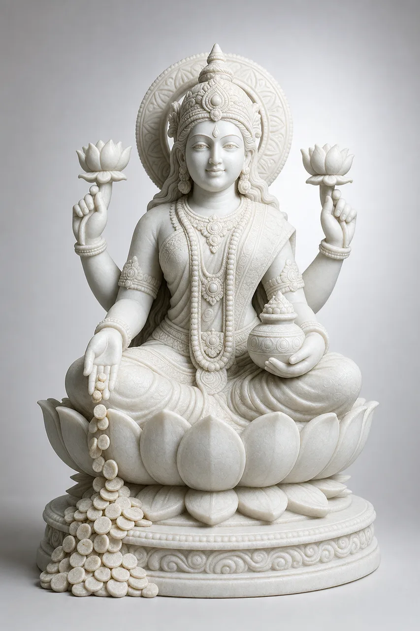 Custom Made Lakshmi Statues in Marble Stone