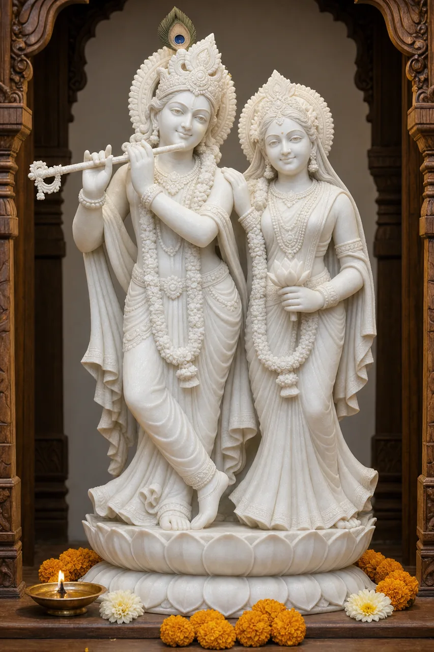 Custom Made Radha Krishna Jugal Jodi Statues in Marble Stone