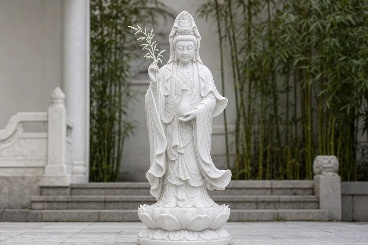 Kuan Yin Statues in White Marble, Made to Order