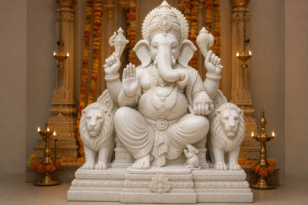 Custom Made Lalbaugcha Raja Ganpati Statues in Marble Stone
