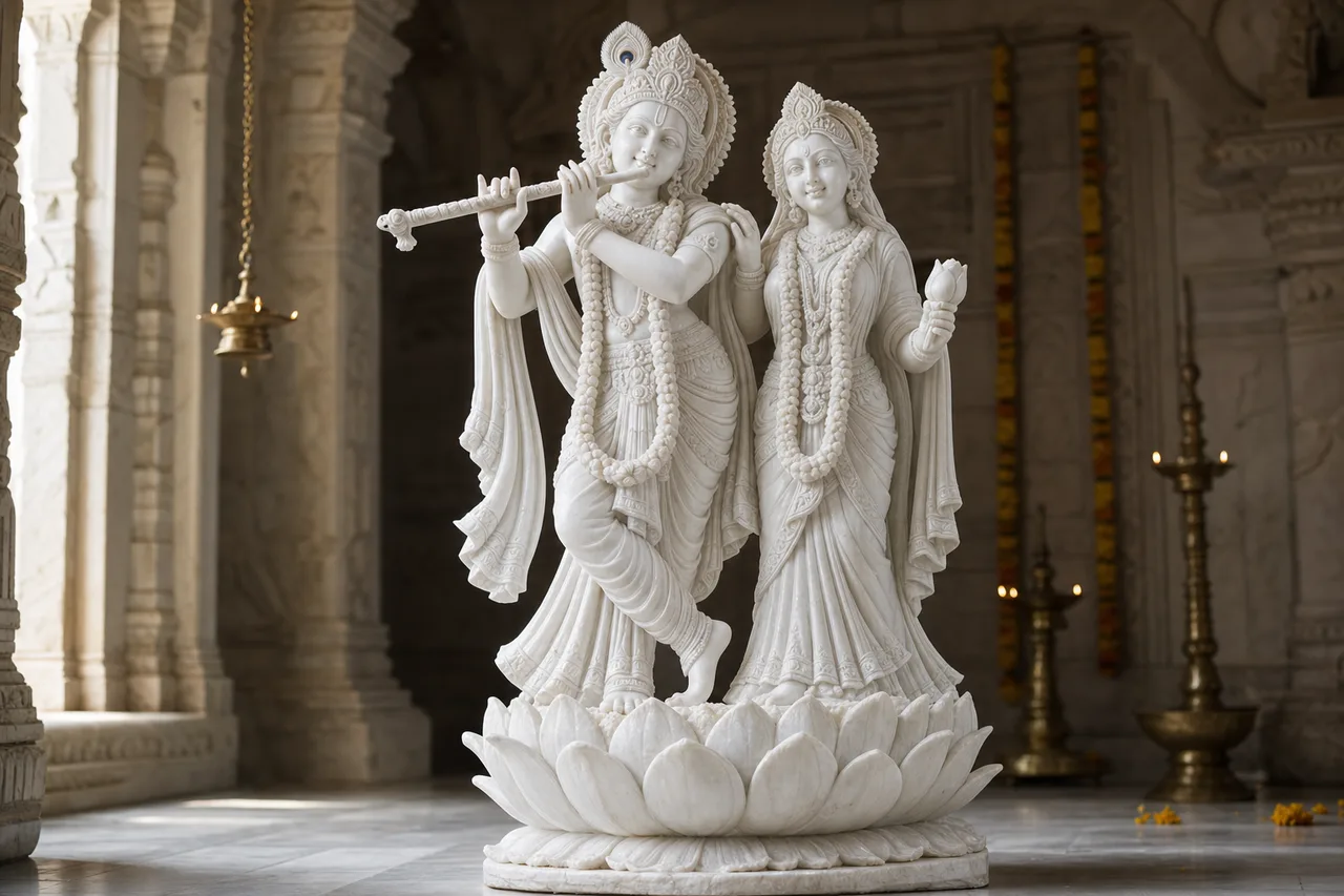 Custom Made Radha Krishna Jugal Jodi Statues in Marble Stone