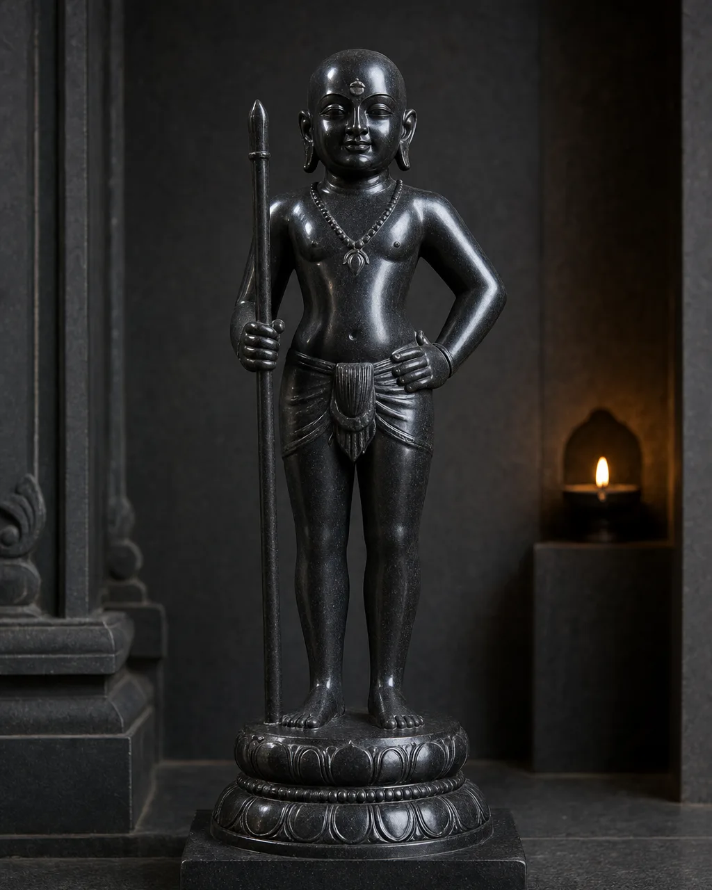 Handcrafted Black Granite Palani Dandayudhapani Murugan Statue, 18in