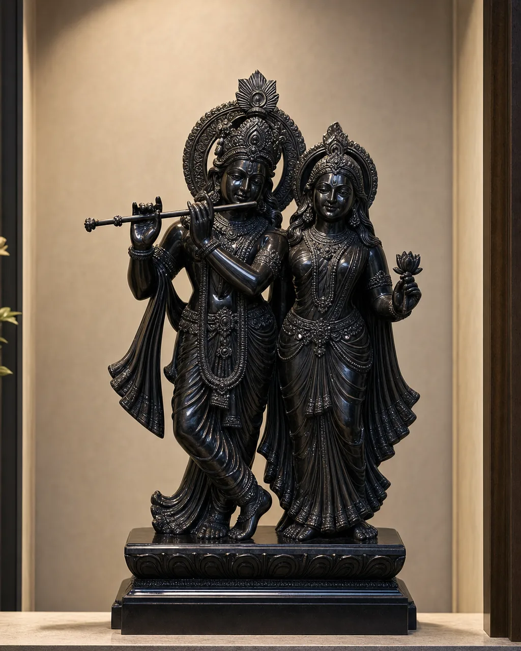 Handcrafted Black Granite Radha Krishna Jugal Jodi Standing Pair, 30-inch