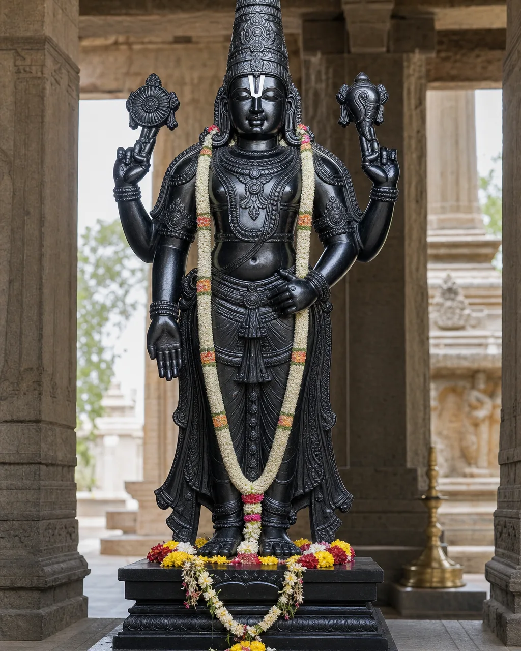 Handcrafted Black Granite Tirupati Balaji Temple Statue, 4ft