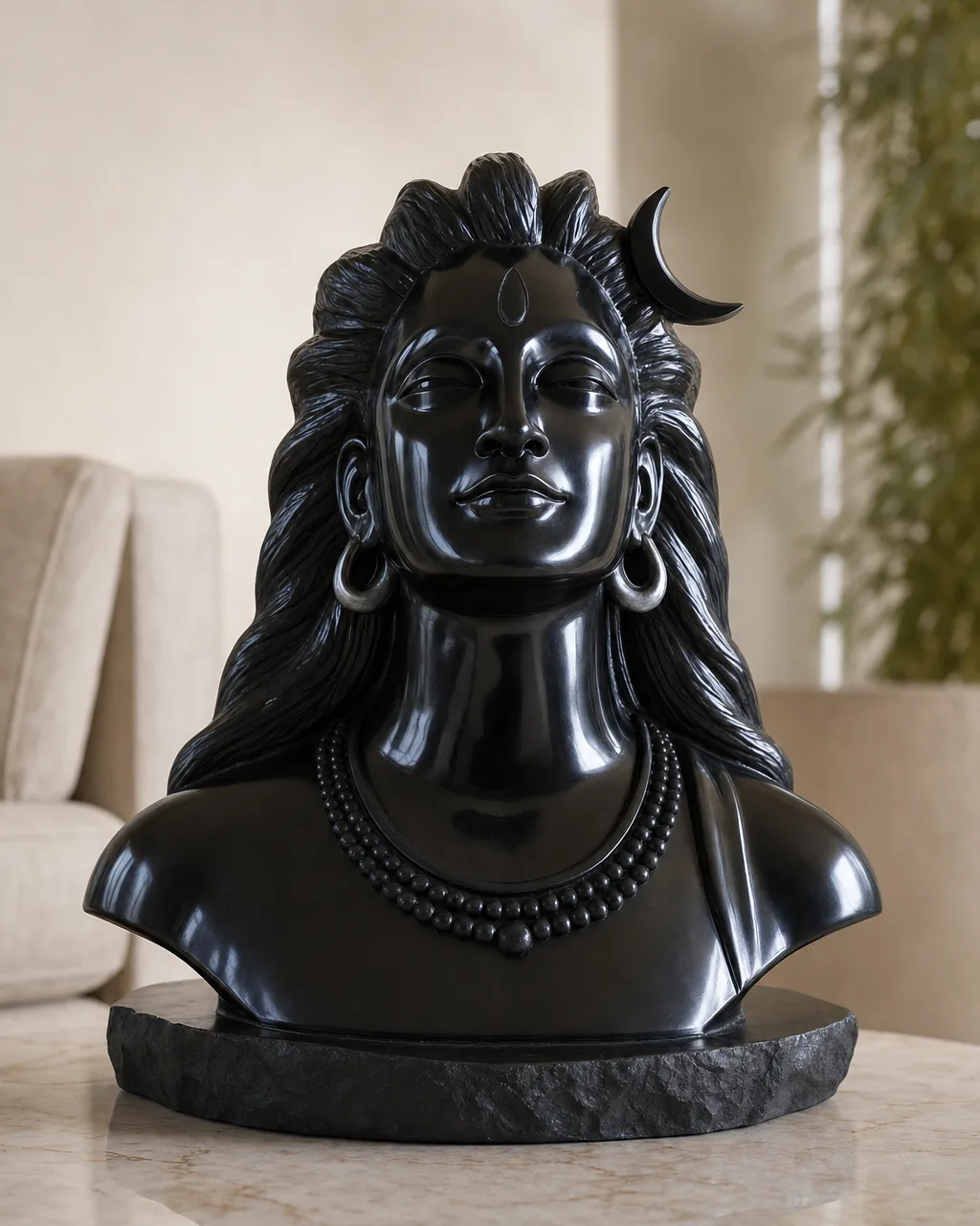 Handcrafted Black Marble Adiyogi Shiva Bust, 24in