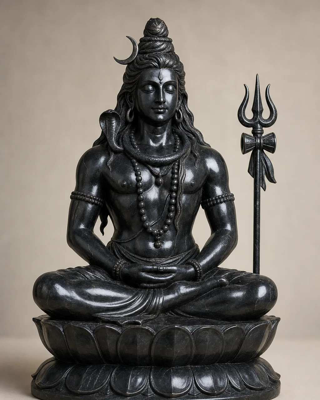 Handcrafted Black Marble Meditating Shiva Statue, 24in