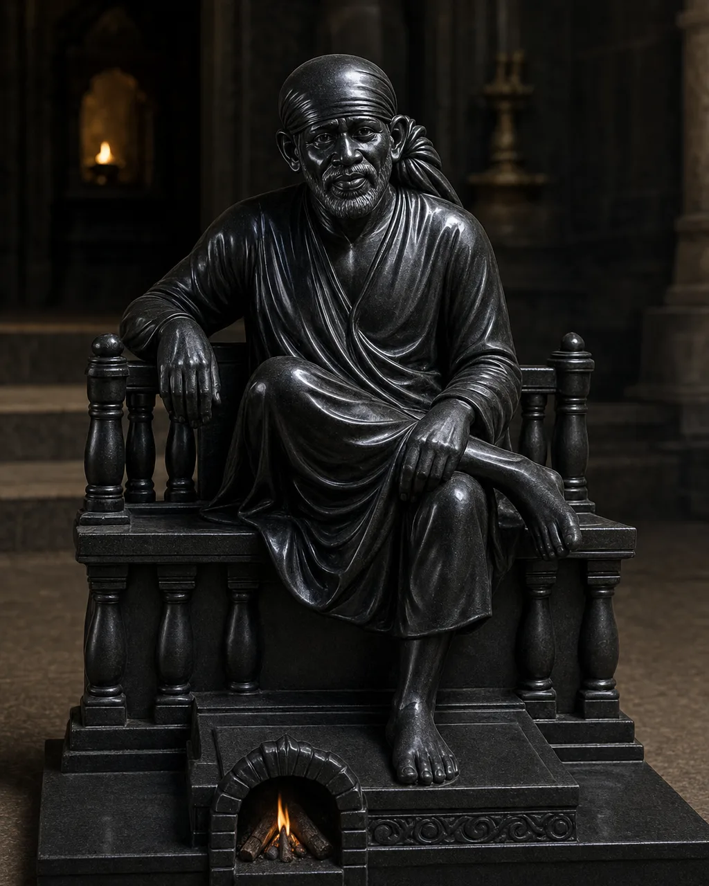 Black Marble Sai Baba Before the Dhuni, 24 in