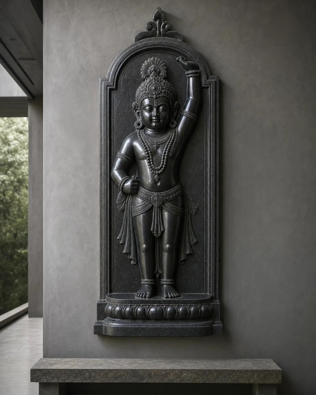 Black Marble Shrinathji Wall Panel, 36 in
