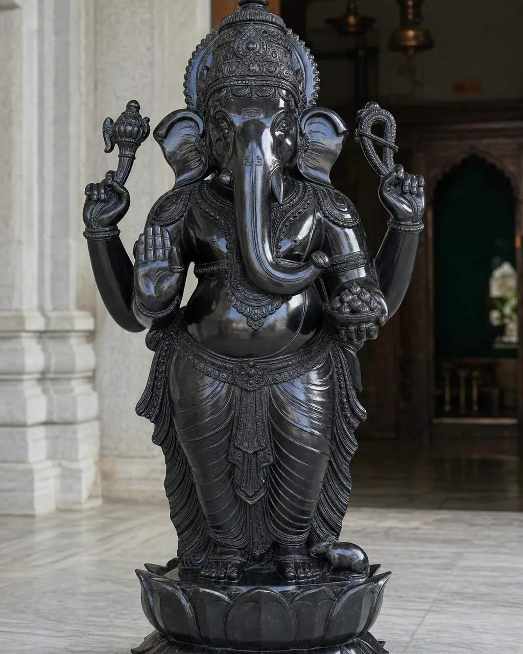 Black Marble Standing Ganesh Statue, 30 in