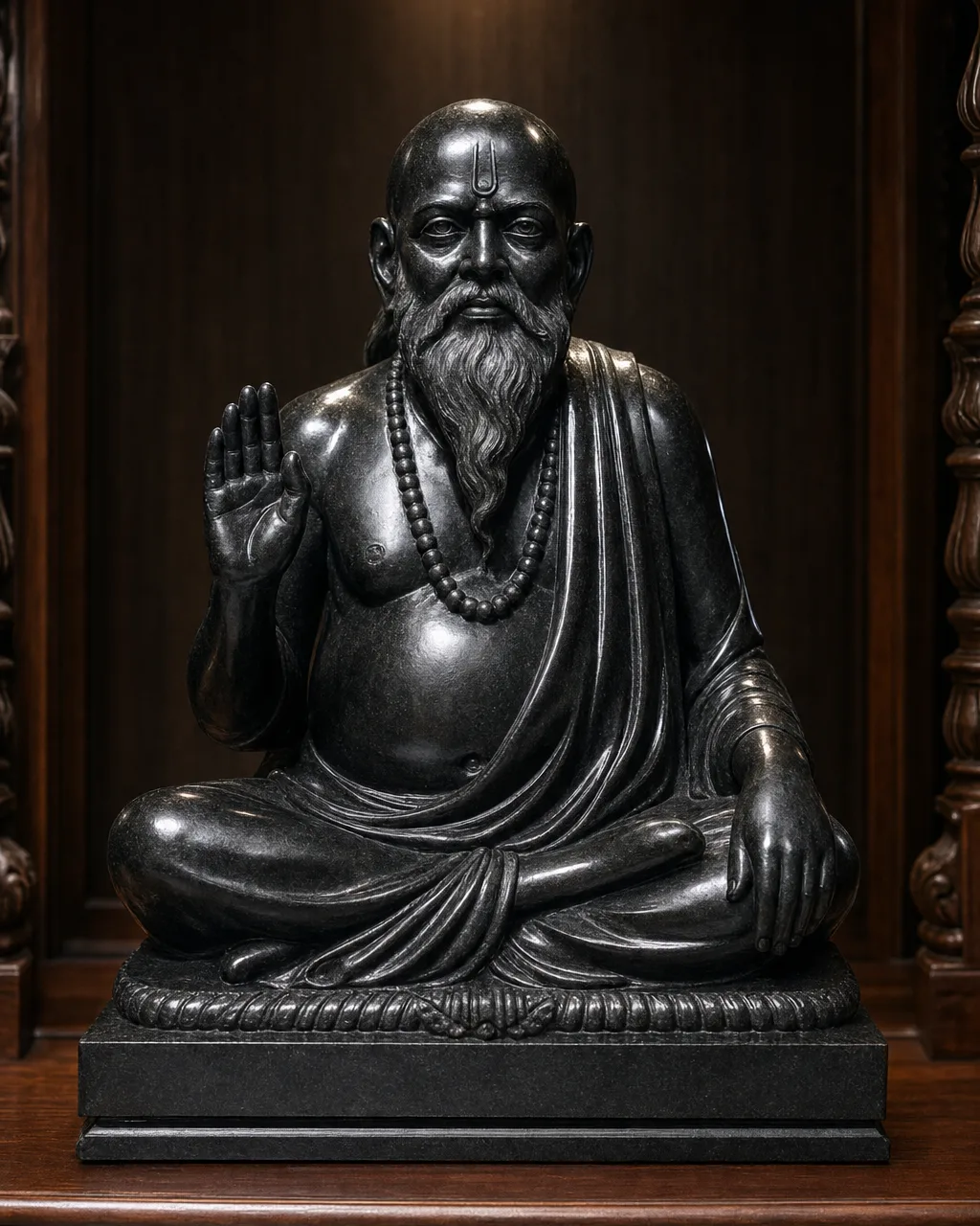 Handcrafted Black Marble Swami Samarth Blessing Murti, 18 inch