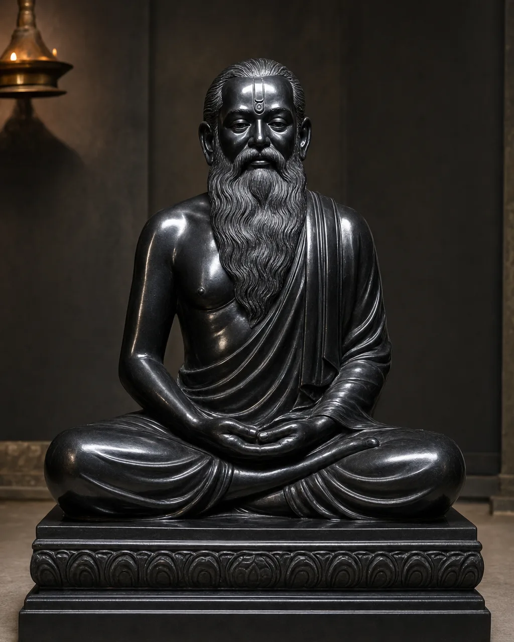 Handcrafted Black Marble Swami Samarth Dhyan (Meditation) Murti, 27 inch
