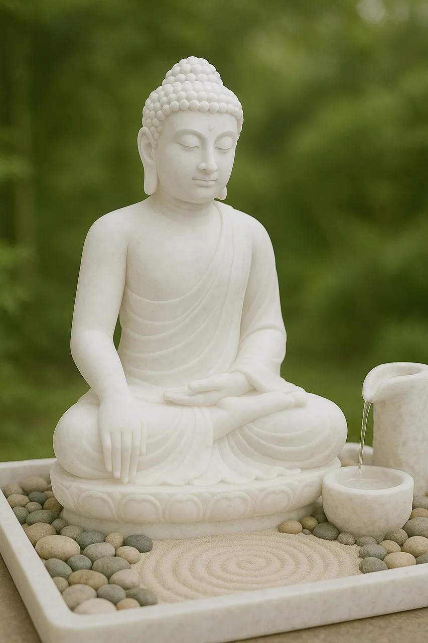 Handcrafted Vietnam White Marble Buddha Statue – Earth-Touching, 2ft