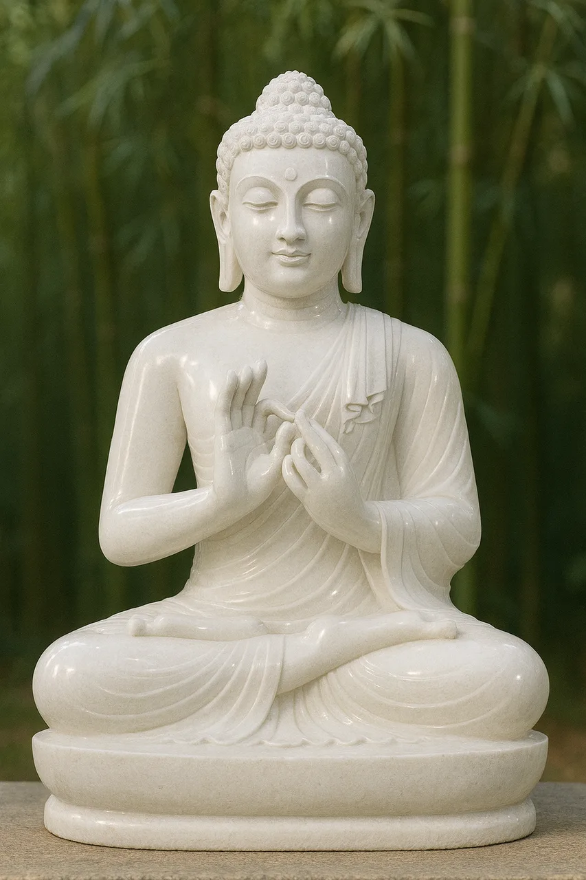 Handcrafted Vietnam White Marble Buddha Statue – Teaching, 5ft