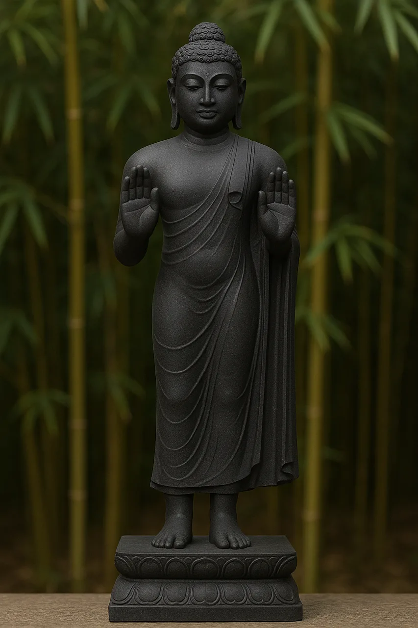 Handcrafted Black Granite Buddha Statue – Karana Mudra, 3ft