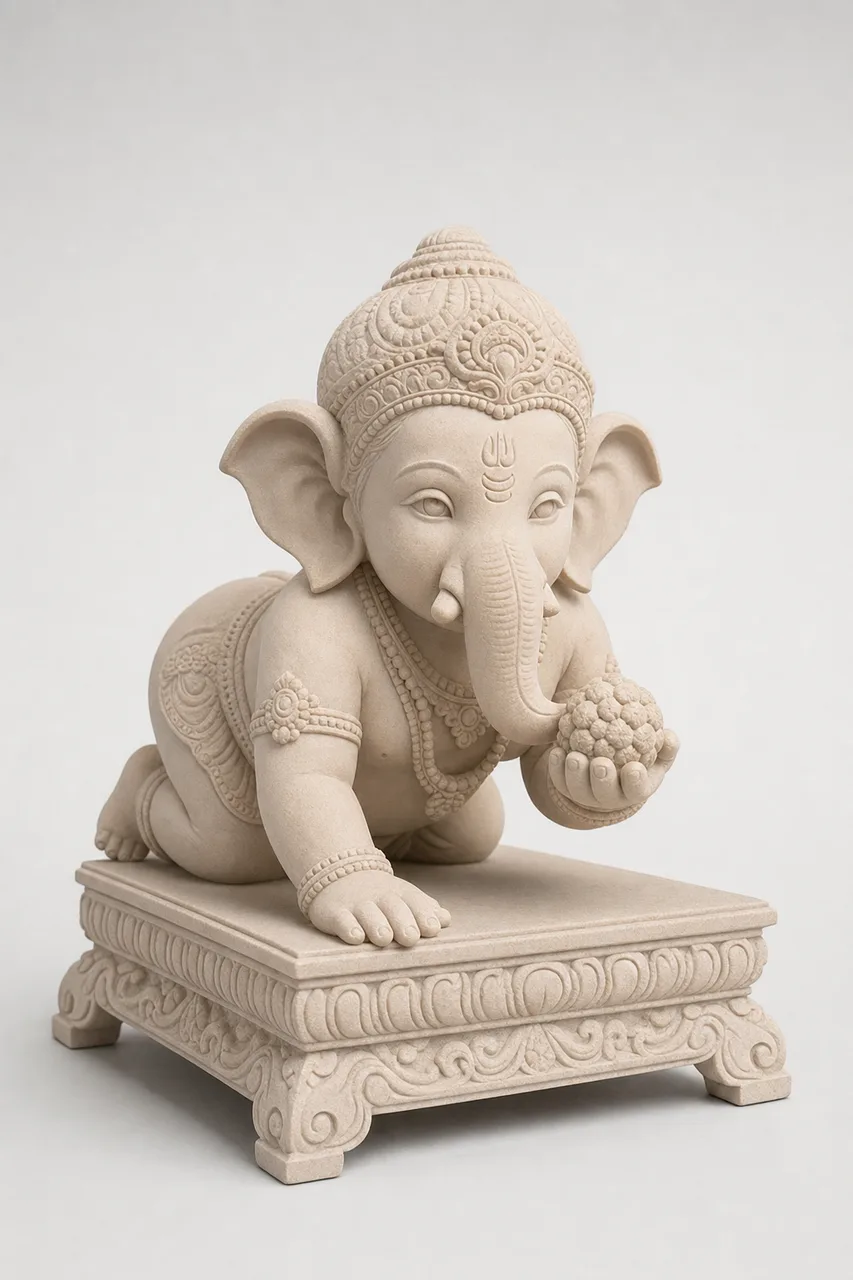 Dholpur Pink Sandstone Bal Ganesh with Laddu, 15 in