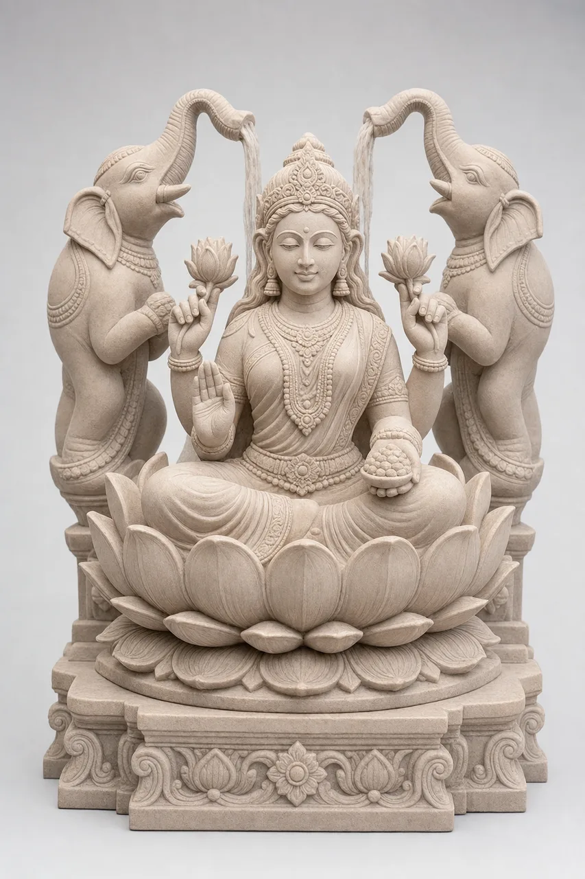 Dholpur Pink Sandstone Gaja Lakshmi Statue, 24 Inch