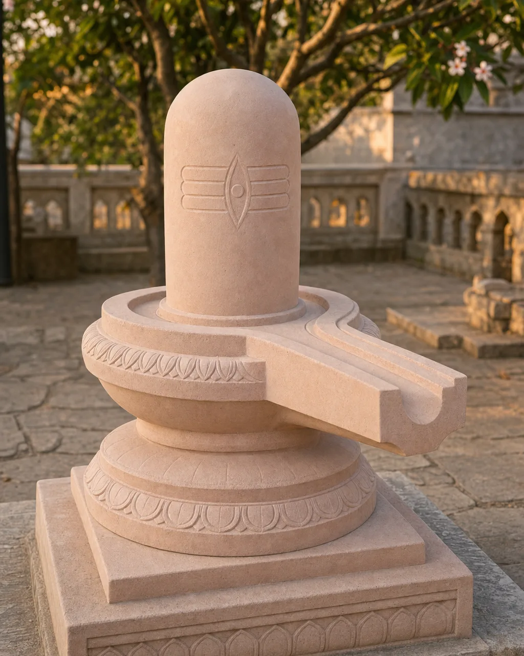 Handcrafted Dholpur Pink Sandstone Garden Shiva Lingam, 36in
