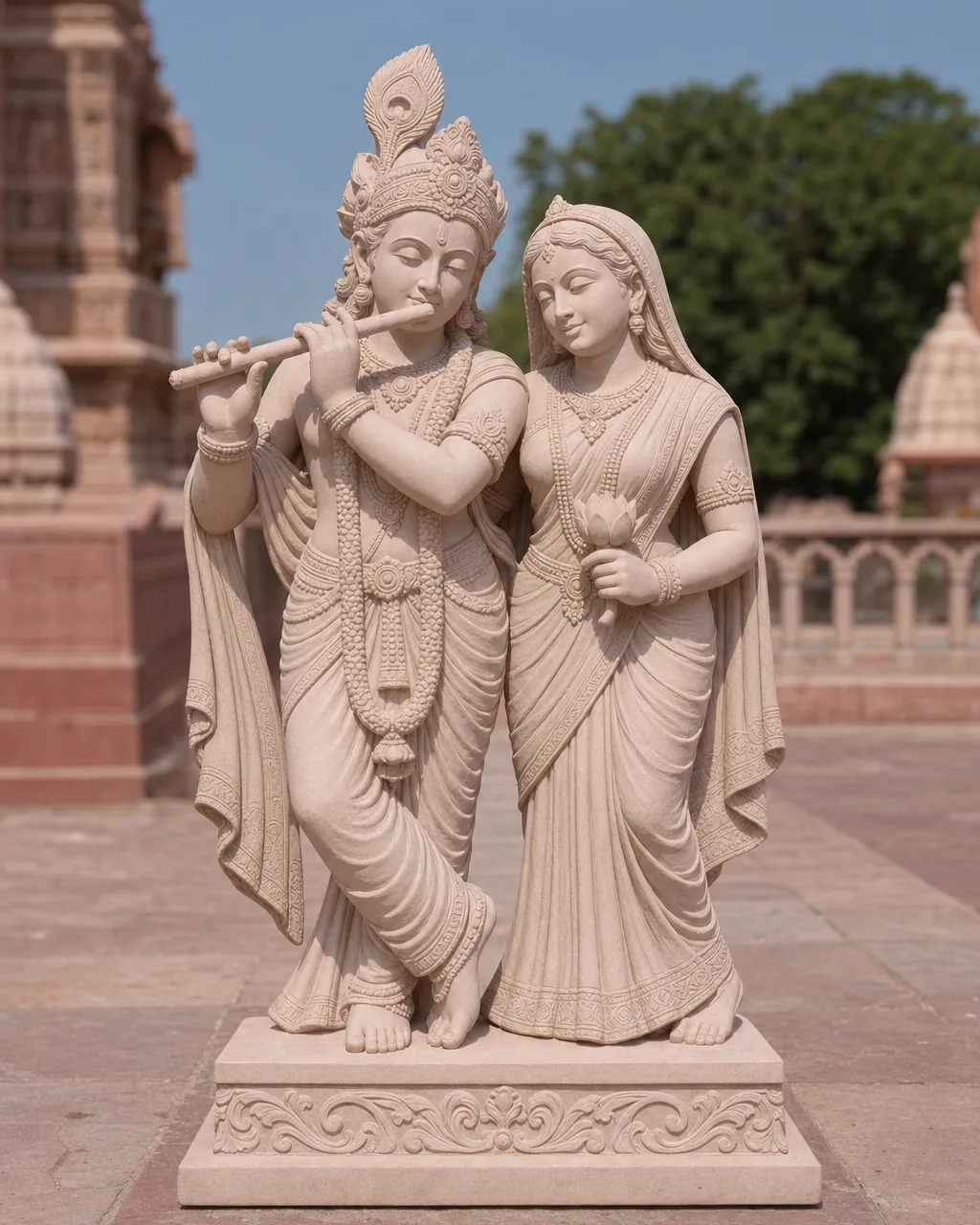 Handcrafted Dholpur Pink Sandstone Radha Krishna Courtyard Pair, 4ft