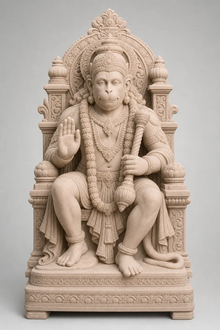 Dholpur Pink Sandstone Raja Hanuman on Throne, 42 inch
