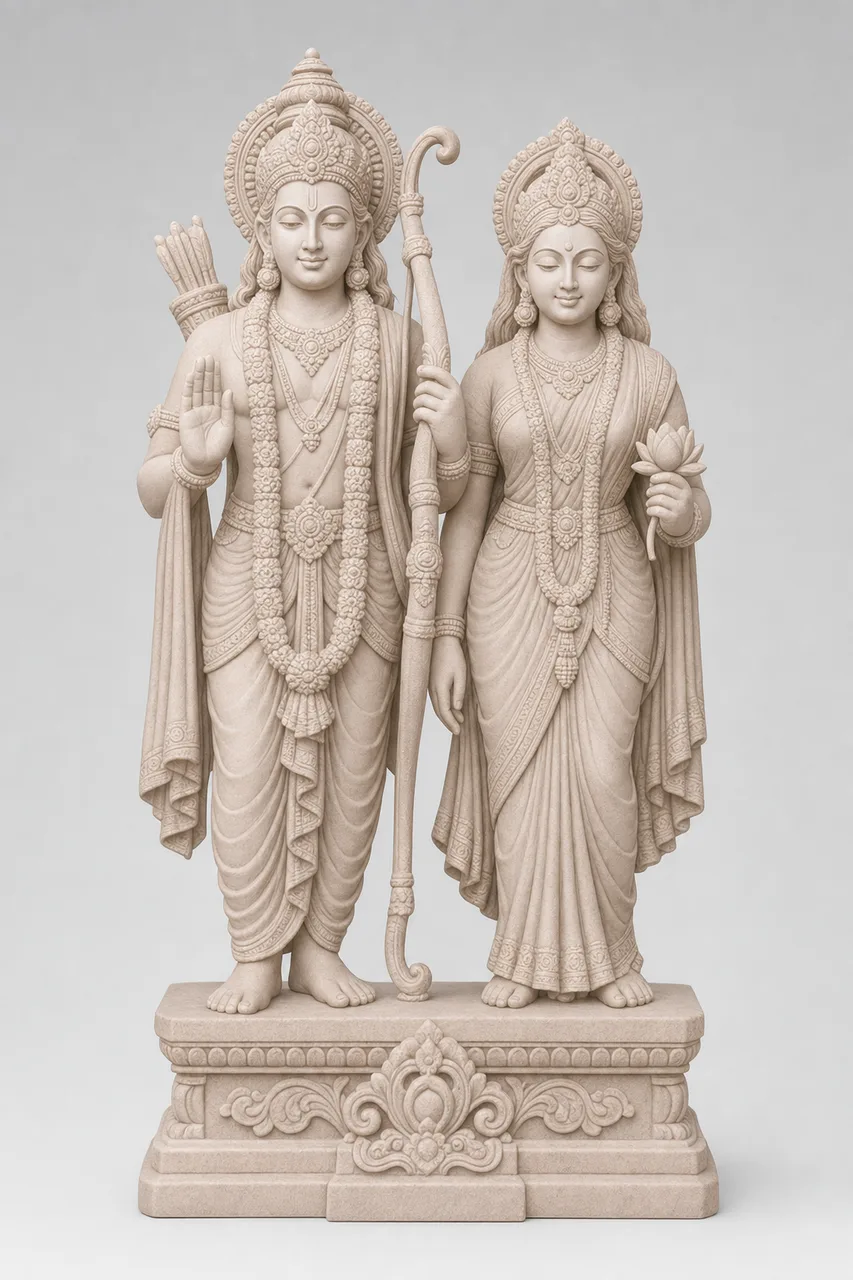 Handcrafted Dholpur Pink Sandstone Ram-Sita Standing Pair, 2ft
