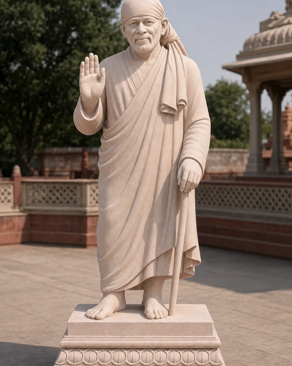 Dholpur Pink Sandstone Standing Sai Baba for a Mandir Courtyard, 60 in