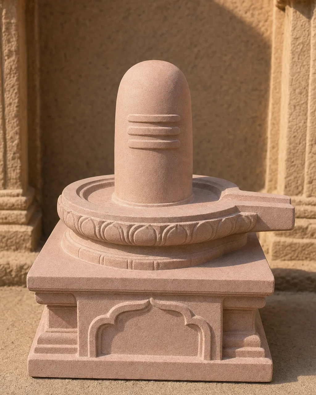 Handcrafted Dholpur Pink Sandstone Tripundra Shiva Lingam, 12in