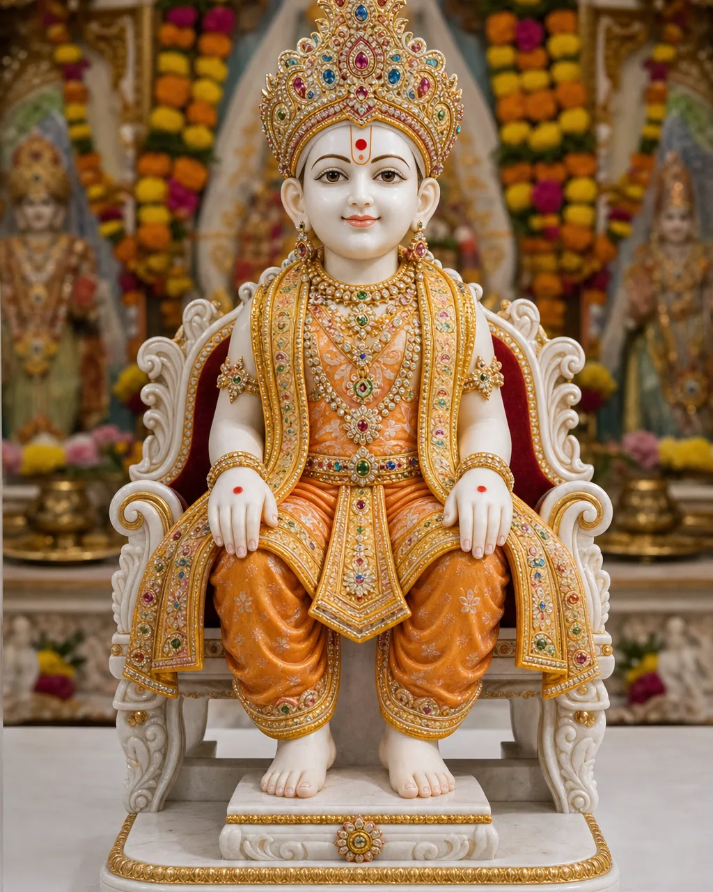 Handcrafted Hand-Painted Marble Ghanshyam Maharaj Seated Murti, 18in
