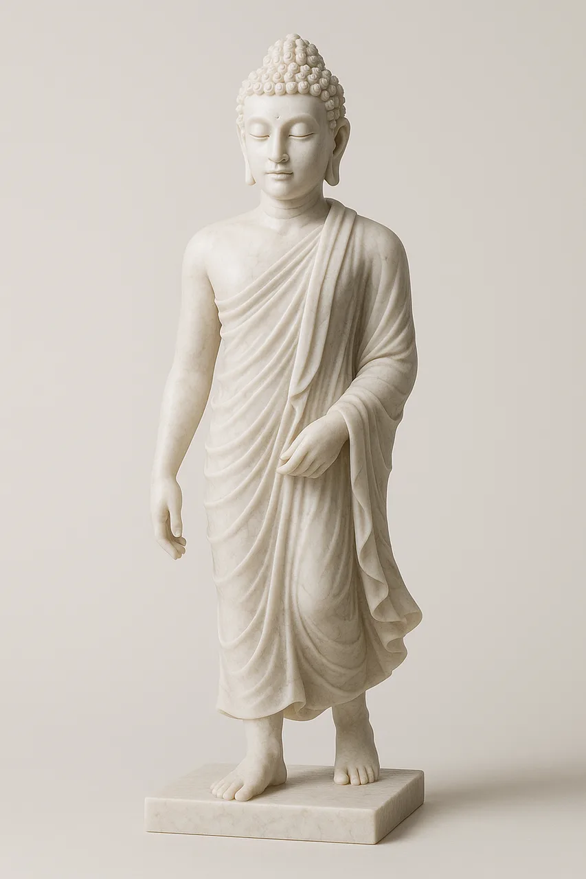 Handcrafted White Marble Walking Buddha Statue