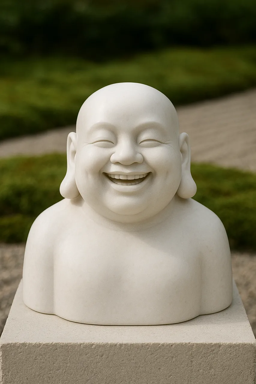Handcrafted Vietnam White Marble Buddha Statue – Laughing Bust, 1ft