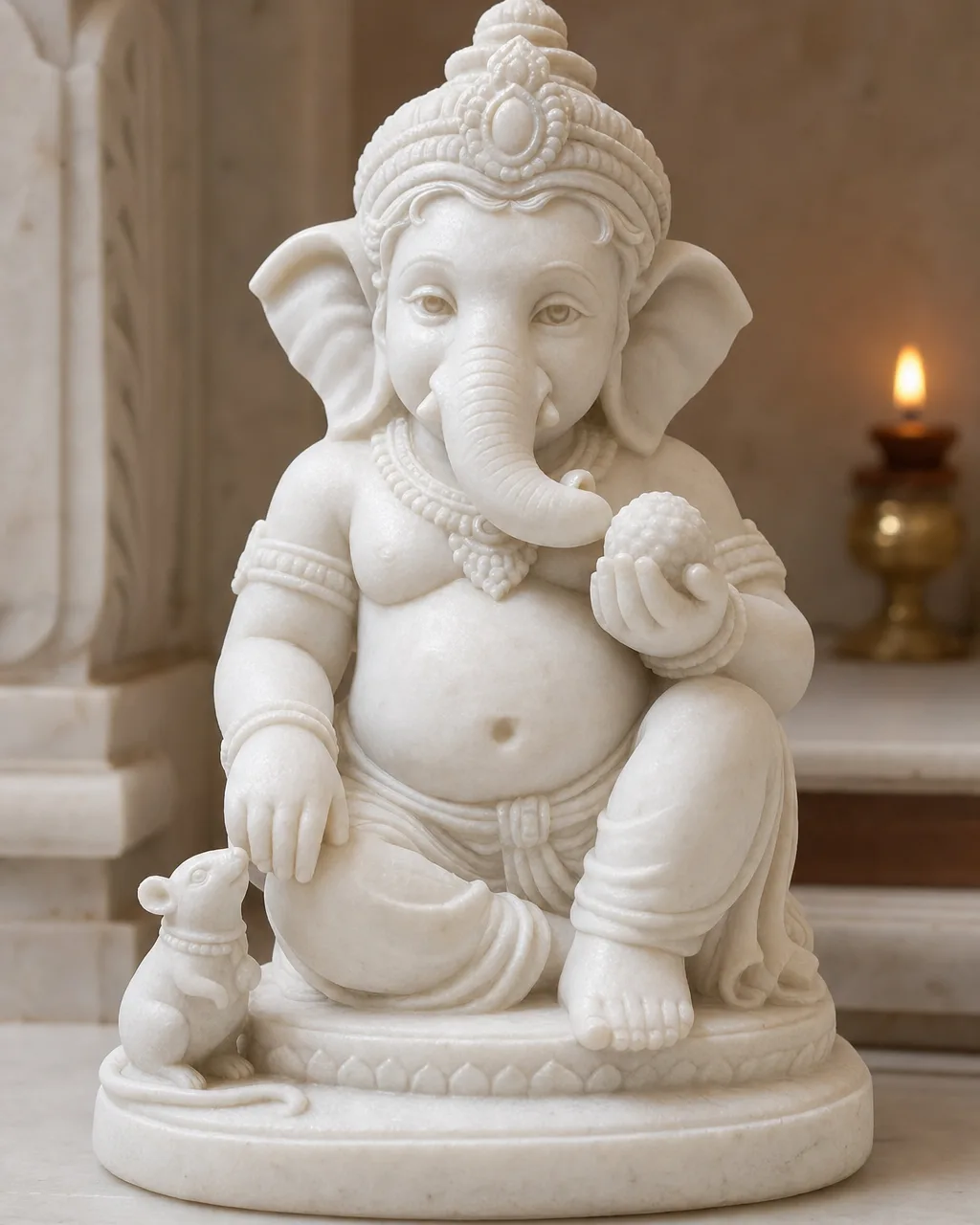 Makrana White Marble Bal Ganesh Statue, 12 in