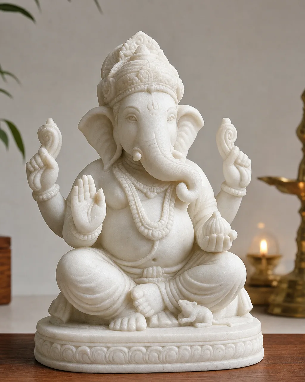 Makrana White Marble Dagdusheth Ganpati for Desk and Office, 9 in
