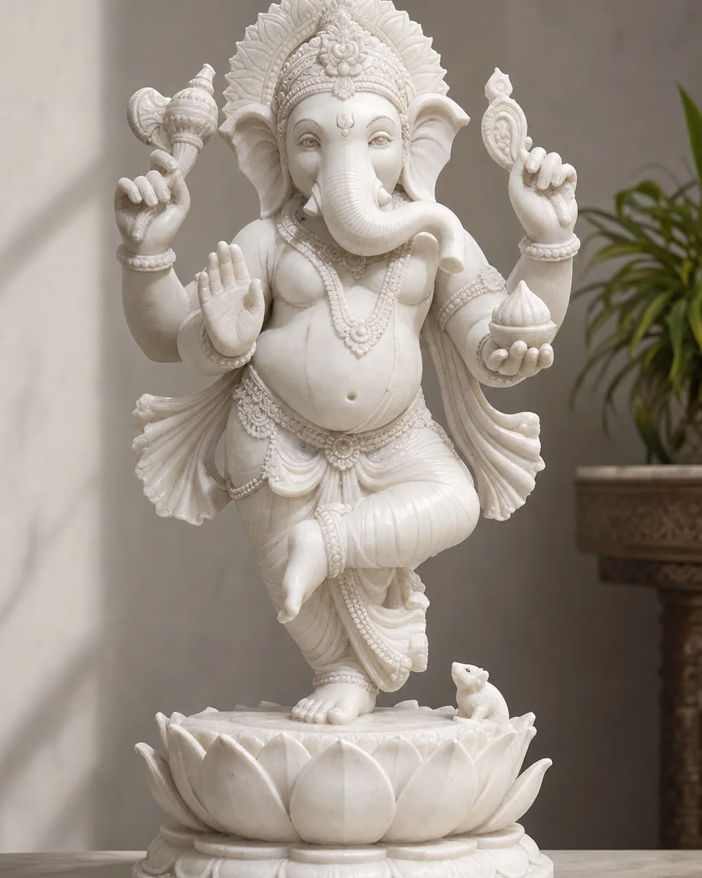 Handcrafted Makrana White Marble Dancing Ganesh (Nritya Ganesh), 24 in