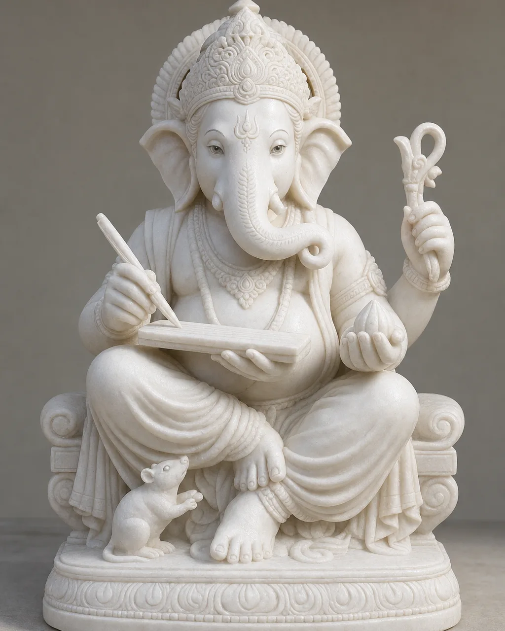 Makrana White Marble Ekadanta Ganesh (Scholar) Statue, 18 in