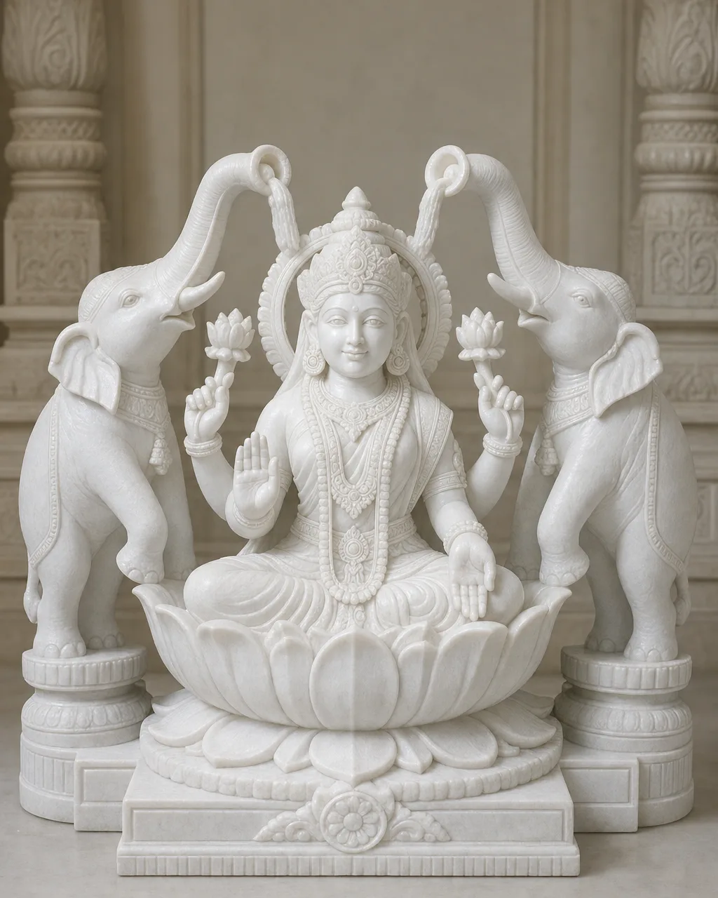 Makrana White Marble Gaja Lakshmi Statue, 30 Inch