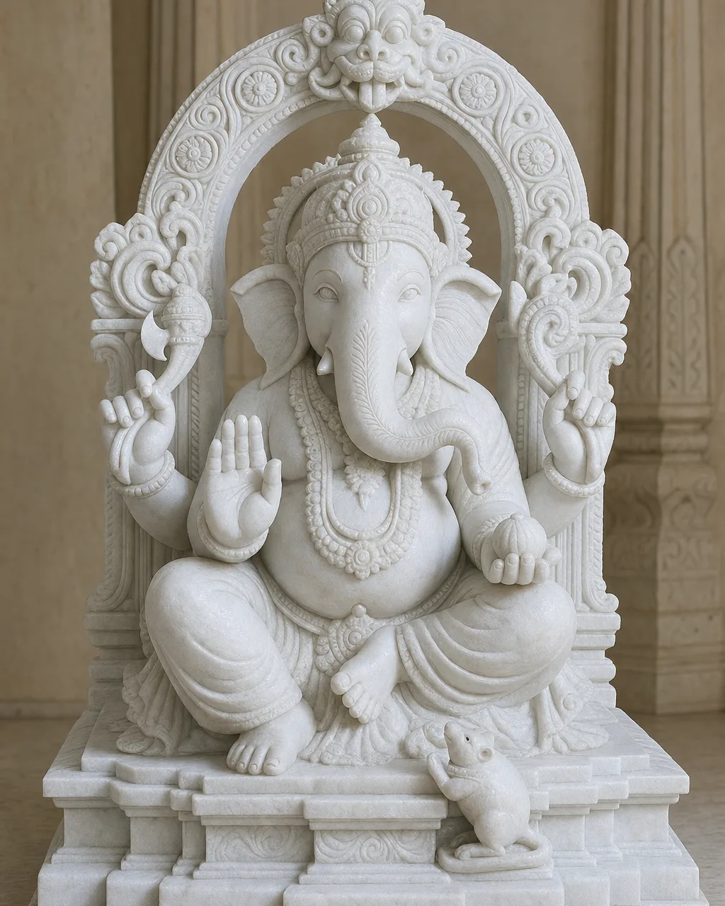 Makrana White Marble Ganesh on Prabhavali Arch, 3 ft