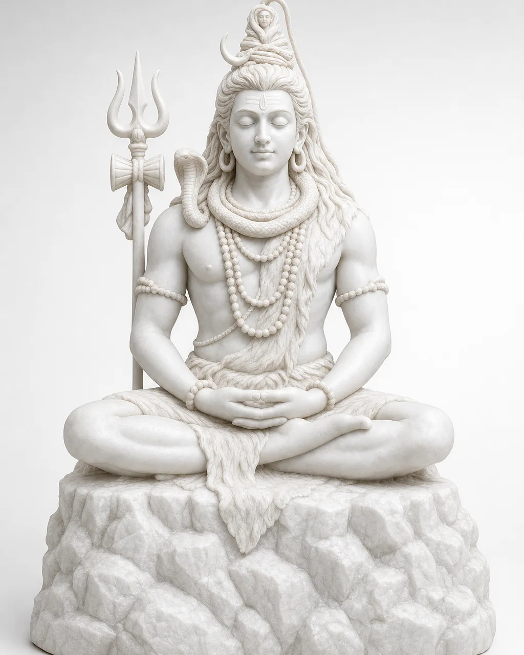 Handcrafted Makrana White Marble Meditating Shiva on Kailash, 24in