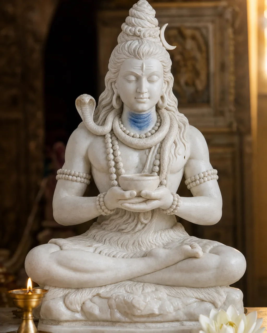 Handcrafted Makrana White Marble Neelkanth Shiva, 24in