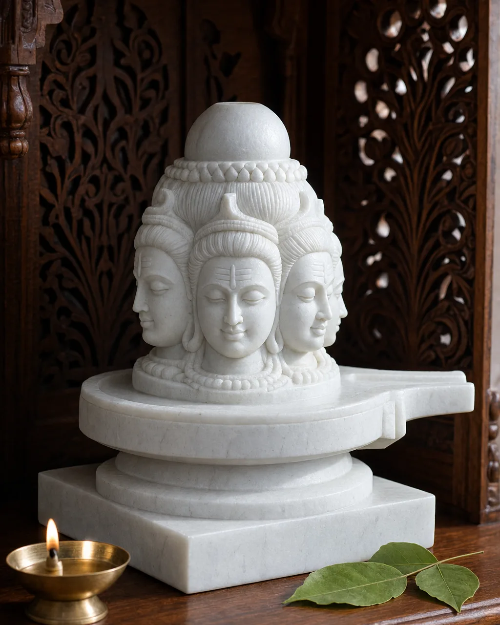 Handcrafted Makrana White Marble Panchmukhi Shiva Lingam, 18in