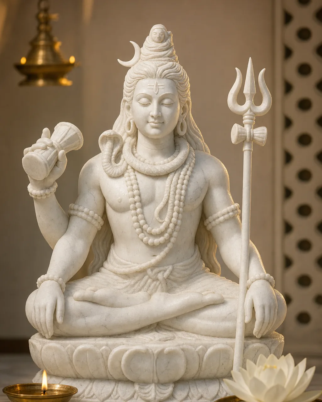 Handcrafted Makrana White Marble Pashupatinath Shiva, 30in