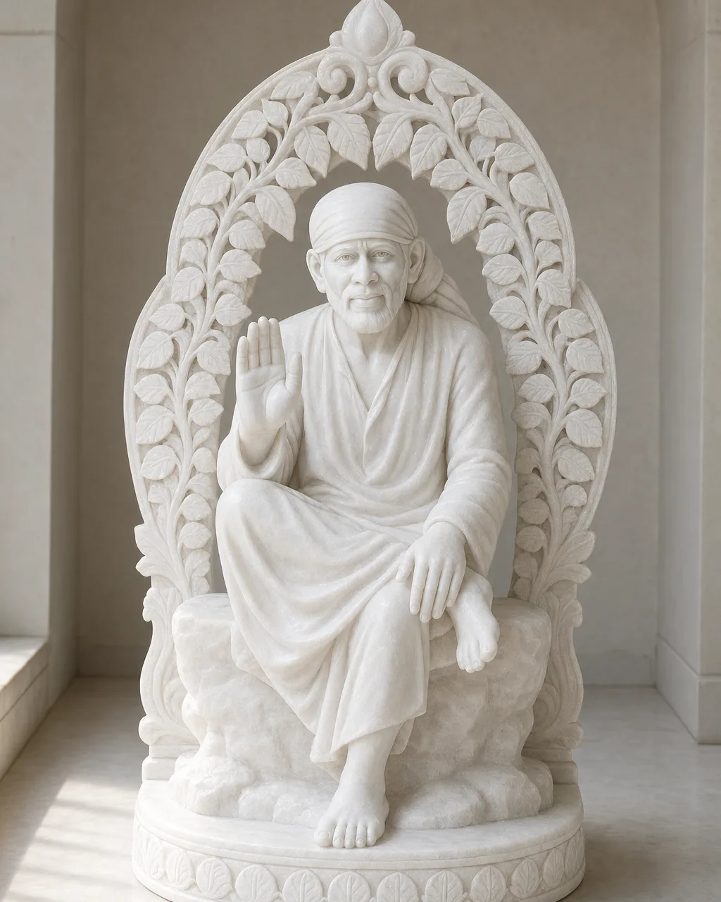 Makrana White Marble Sai Baba Beneath the Neem Canopy, 30 in