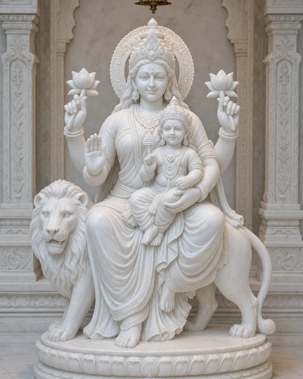 Handcrafted Makrana White Marble Skandamata Durga Statue, 2ft