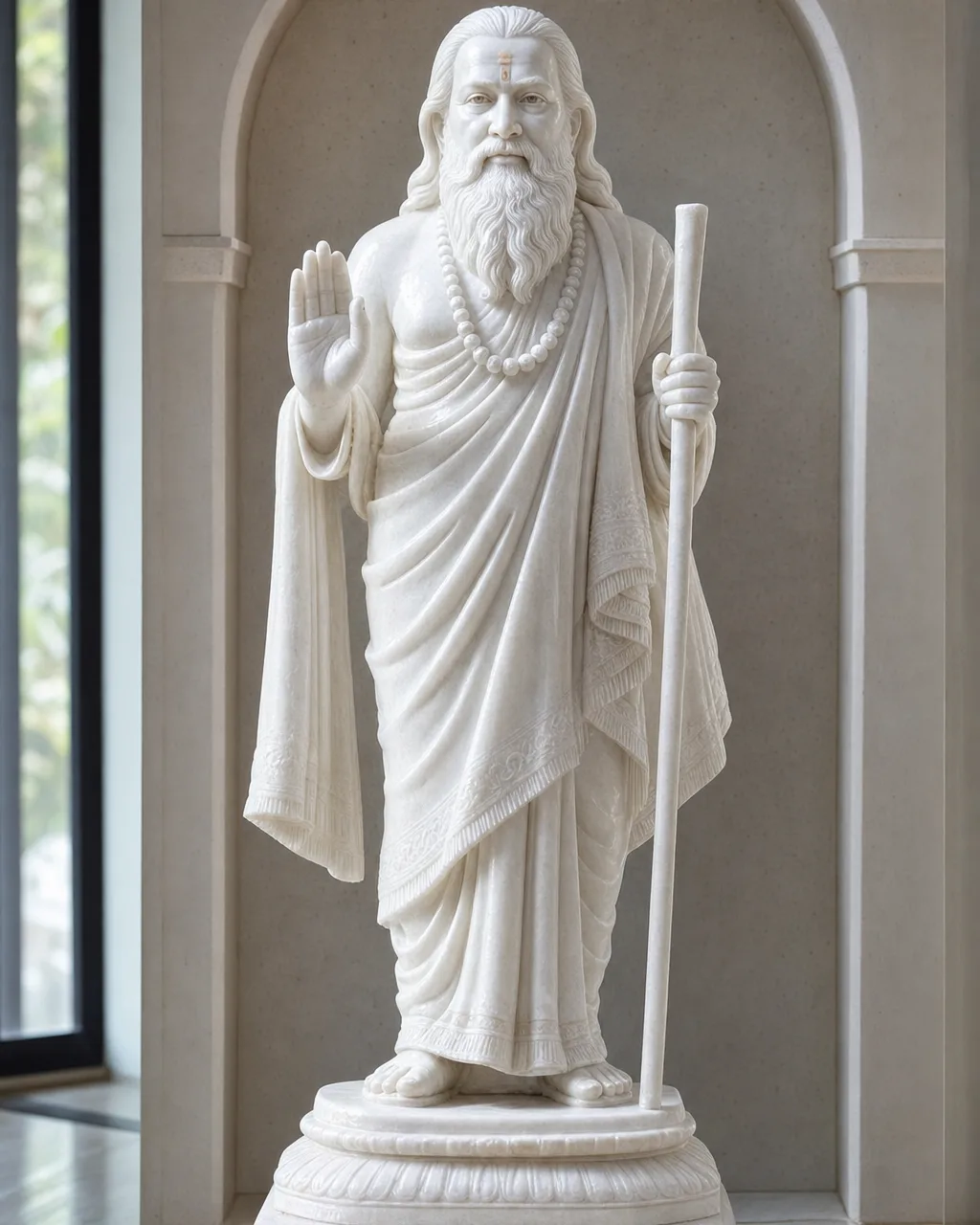 Handcrafted Makrana White Marble Standing Swami Samarth Statue, 21 inch