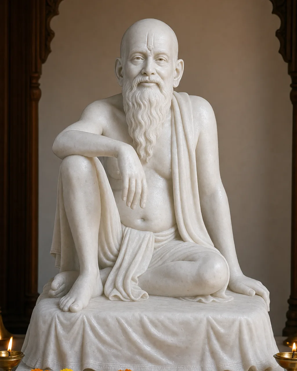 Handcrafted Makrana White Marble Swami Samarth Statue in Relaxed Blessing Pose, 2.5 ft