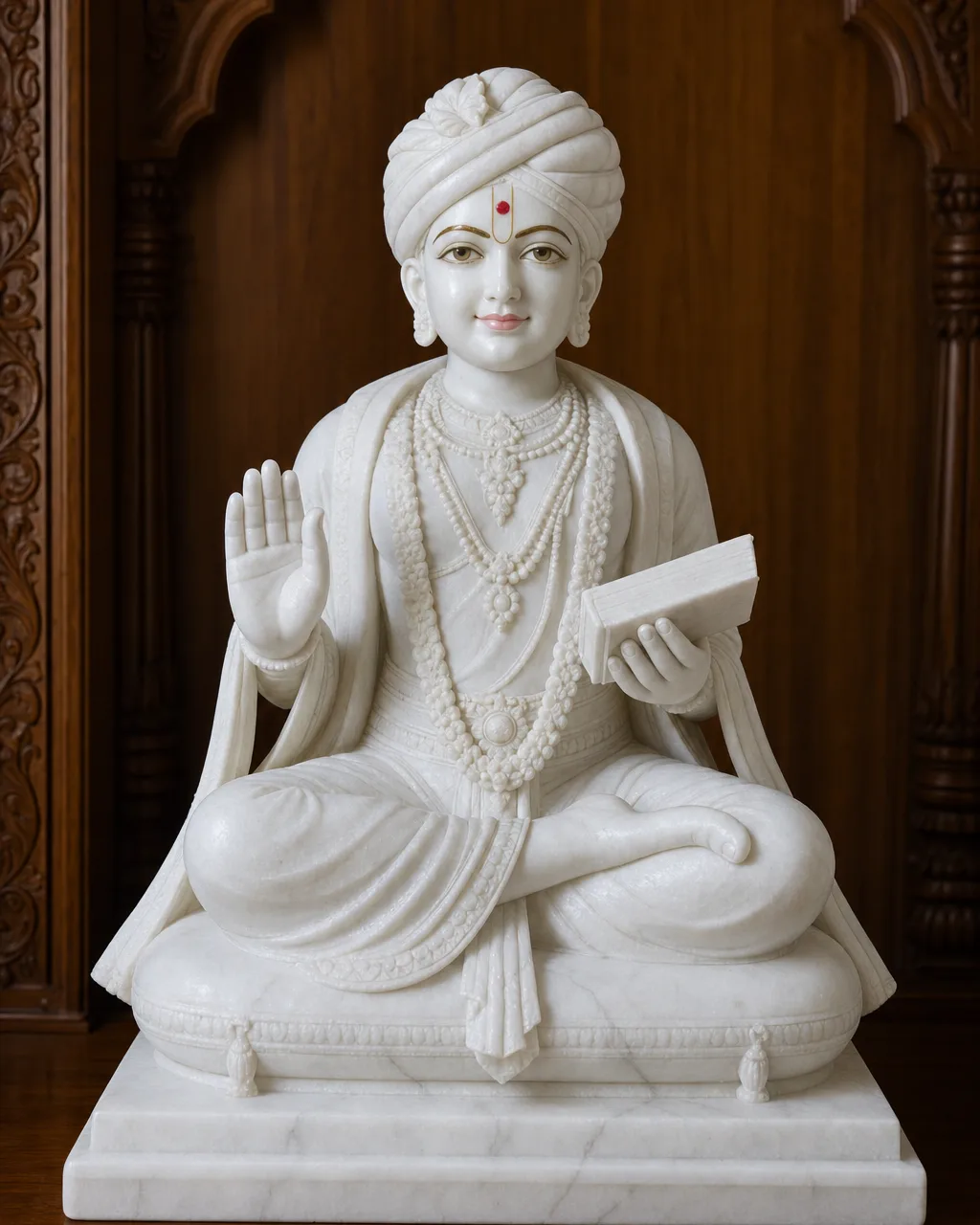 Handcrafted Makrana White Marble Swaminarayan with Shikshapatri Murti, 30in
