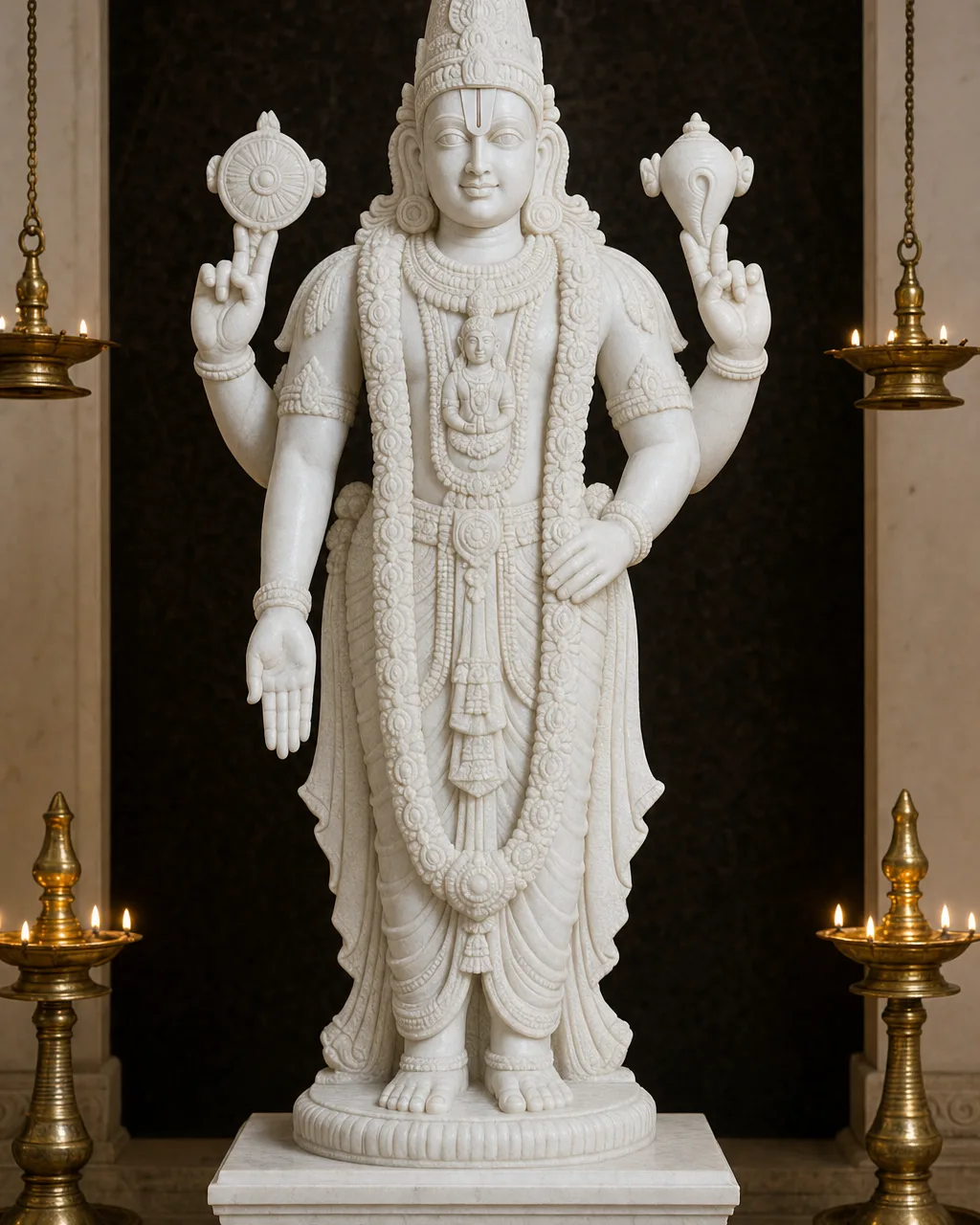 Handcrafted Makrana White Marble Tirupati Balaji Statue, 3ft