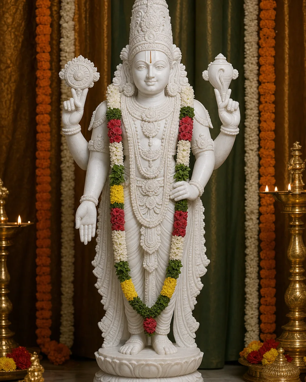 Handcrafted Makrana White Marble Venkateswara Statue with Alankaram, 30in