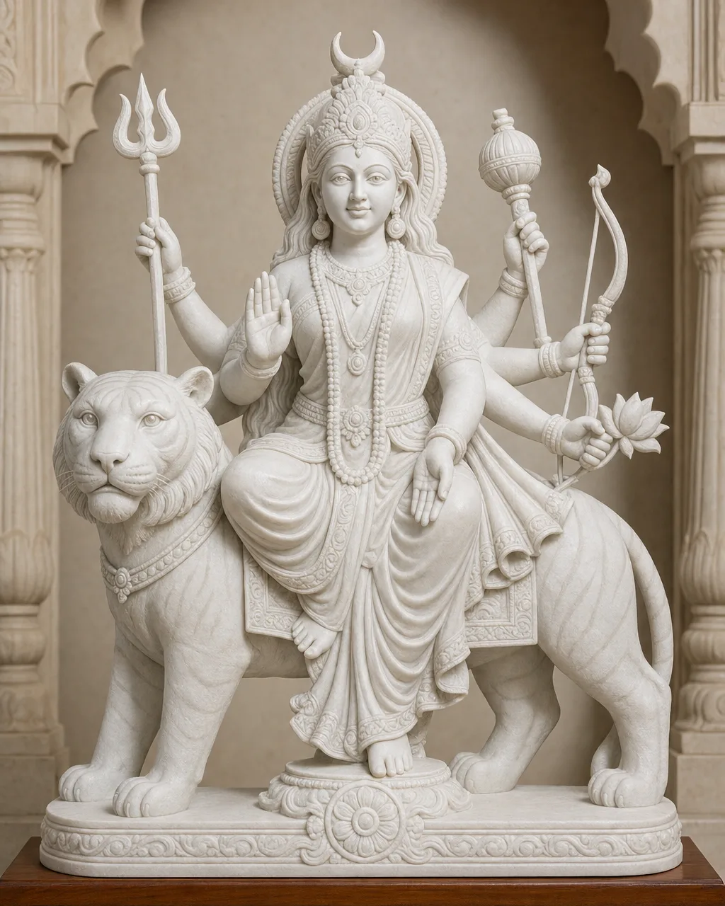 Handcrafted Marble Dust Chandraghanta Devi Statue, 2ft