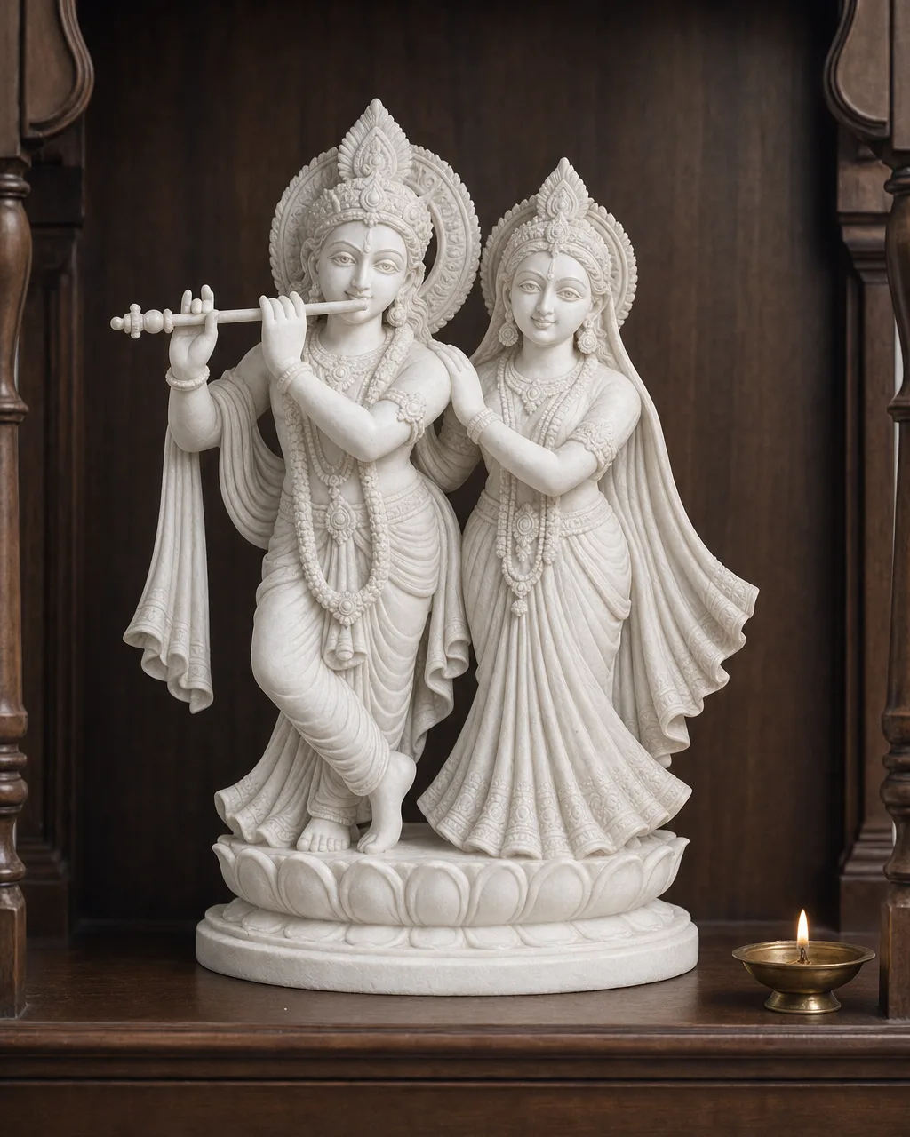 Handcrafted Marble Dust Radha Krishna Jugal Jodi for Home Mandir, 12-inch