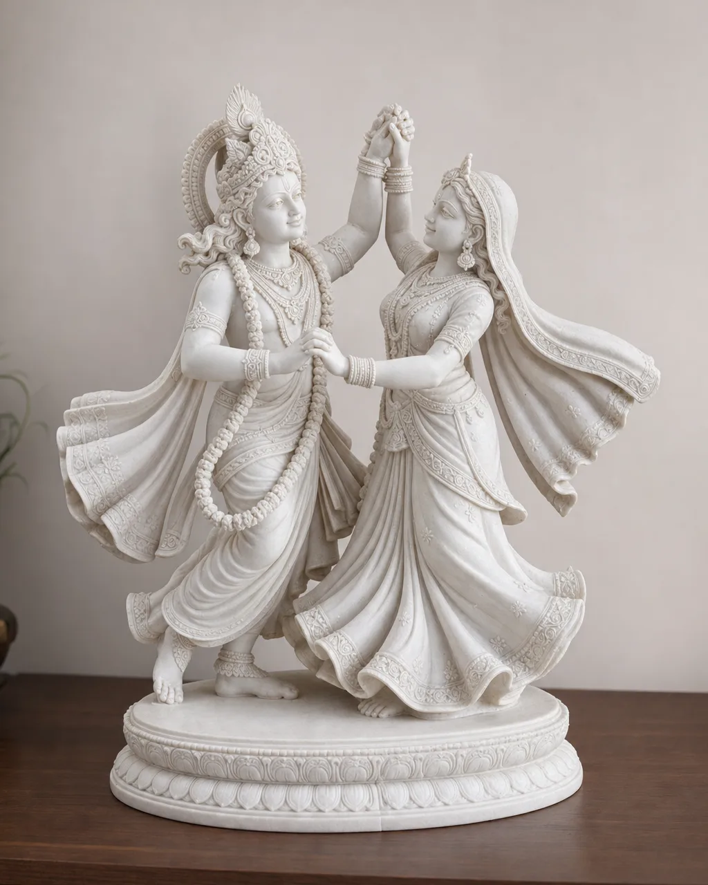 Handcrafted Marble Dust Radha Krishna Raas Leela Dancing Pair, 18-inch