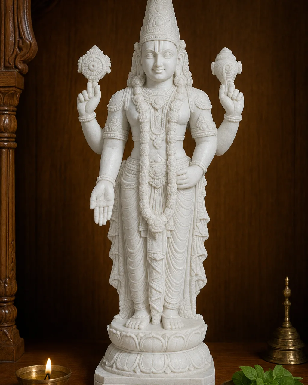 Handcrafted Marble Dust Tirupati Balaji Statue for Home Altar, 12in